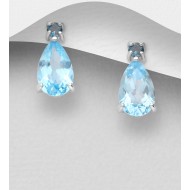 Boucles d'oreilles  en argent 925, décorées de topaze blue London et topaze bleu ciel