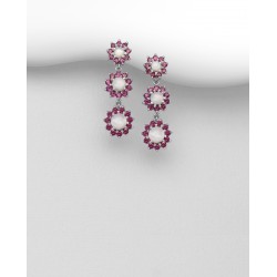 Boucles d'oreilles argent 925, décorées de pierres de lune arc-en-ciel et de rhodolites