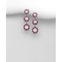 Boucles d'oreilles argent 925, décorées de pierres de lune arc-en-ciel et de rhodolites