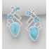Boucles d'oreilles argent 925,  CZ, Larimar et topaze bleu ciel 