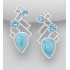 Boucles d'oreilles argent 925,  CZ, Larimar et topaze bleu ciel 