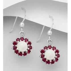 Boucles d'oreilles en argent 925, décorées d'opale éthiopienne et de rhodolites 