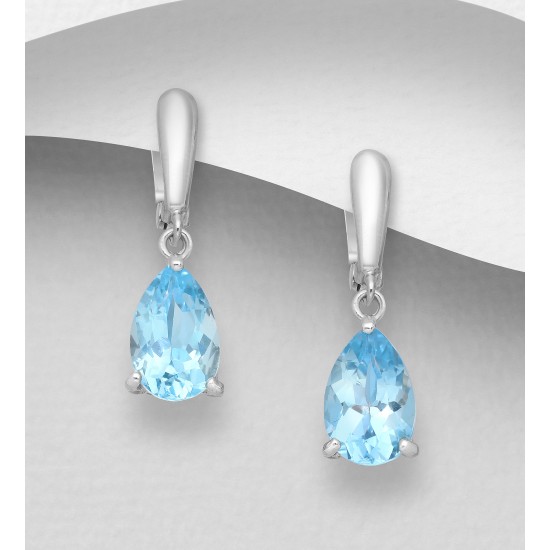 Boucles d'oreilles en argent 925, ornées de topaze bleu ciel