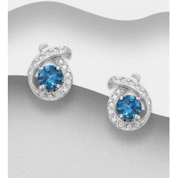 Boucles d'oreilles Omega argent 925, ornées de topazes bleues suisses et de diamants simulés CZ 