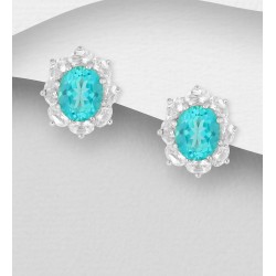 Boucles d'oreilles argent 925, ornées de topaze Paraiba et de topaze blanche 