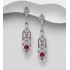 Boucles d'oreilles push-back argent 925 ornées de diamants simulés CZ Rouge et de marcassite