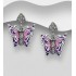 Boucles d'oreilles papillon argent 925, décorées d'émail colorés et de marcassite