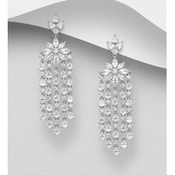 Boucles d'Oreilles Push-Back  chandelier argent 925 ornées de diamants simulés CZ