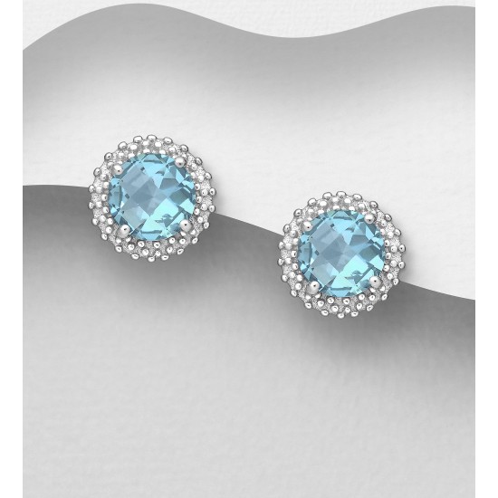 Boucles d'oreilles argent 925 Rhodié ornées de diamants simulés CZ Bleu ciel