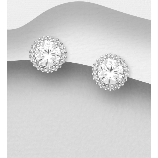 Boucles d'oreilles argent 925 Rhodié ornées de diamants simulés CZ Blanc