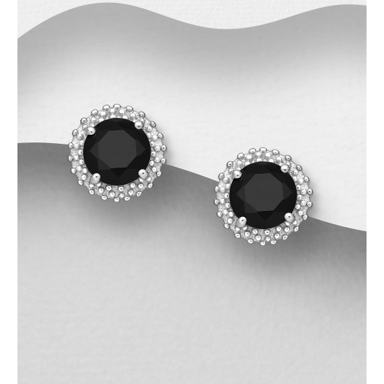 Boucles d'oreilles argent 925 Rhodié ornées de diamants simulés CZ Noir