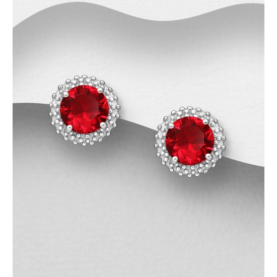 Boucles d'oreilles argent 925 Rhodié ornées de diamants simulés CZ Rouge