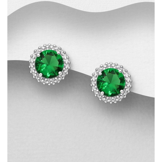 Boucles d'oreilles argent 925 Rhodié ornées de diamants simulés CZ Vert