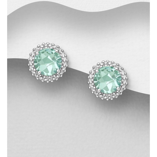 Boucles d'oreilles argent 925 Rhodié ornées de diamants simulés CZ Vert clair