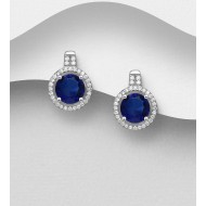 Boucles d'oreilles Halo argent 925 ornées de diamants simulés CZ Bleu