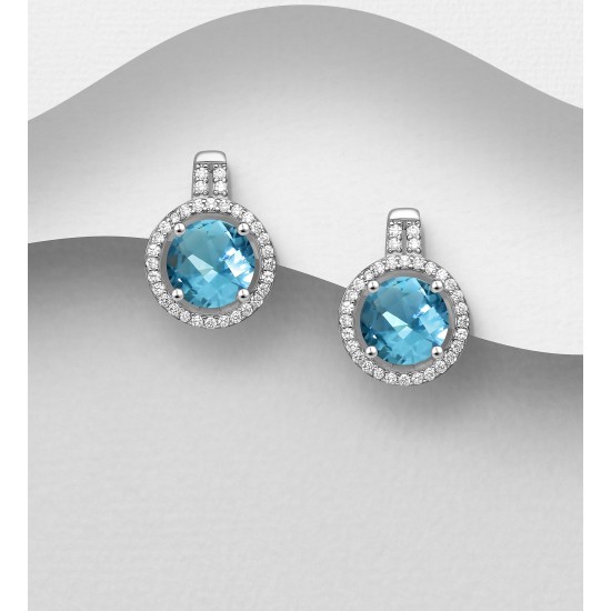 Boucles d'oreilles Halo argent 925 ornées de diamants simulés CZ Bleu ciel