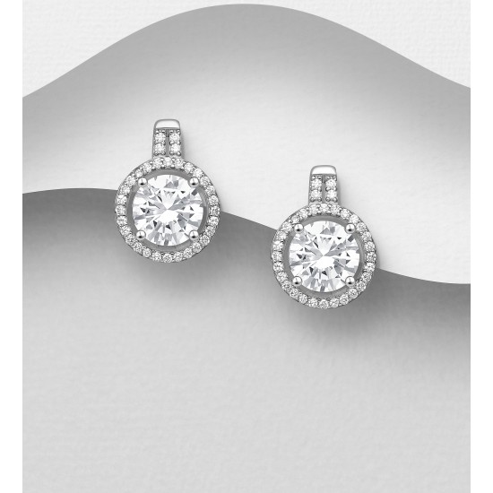 Boucles d'oreilles Halo argent 925 ornées de diamants simulés CZ Blanc