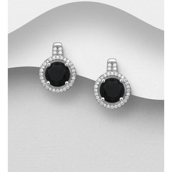 Boucles d'oreilles Halo argent 925 ornées de diamants simulés CZ Noir