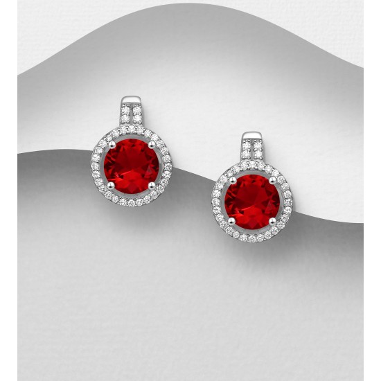 Boucles d'oreilles Halo argent 925 ornées de diamants simulés CZ Rouge
