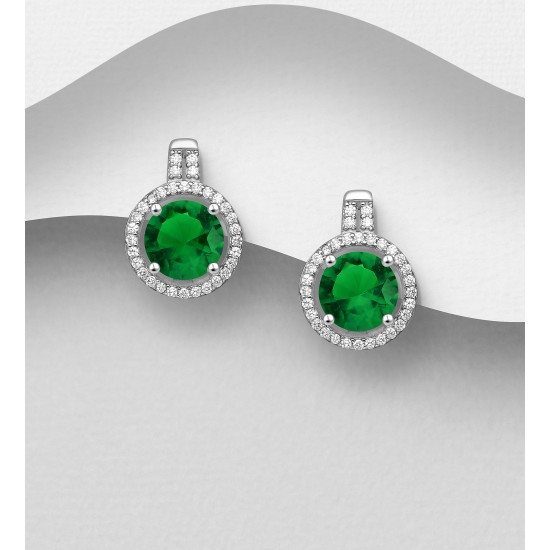 Boucles d'oreilles Halo argent 925 ornées de diamants simulés CZ Vert