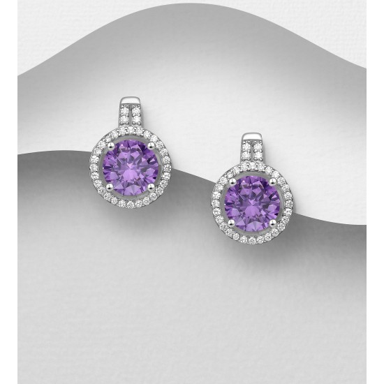 Boucles d'oreilles Halo argent 925 ornées de diamants simulés CZ Violet