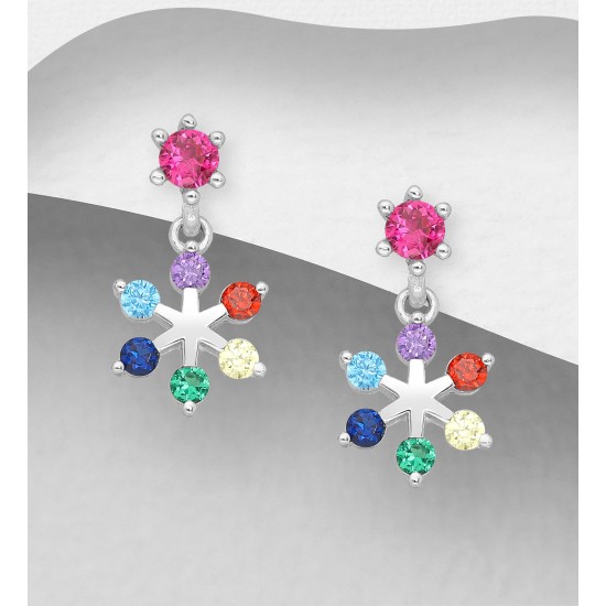 Boucles d'oreilles push-back en argent 925 CZ colorés 