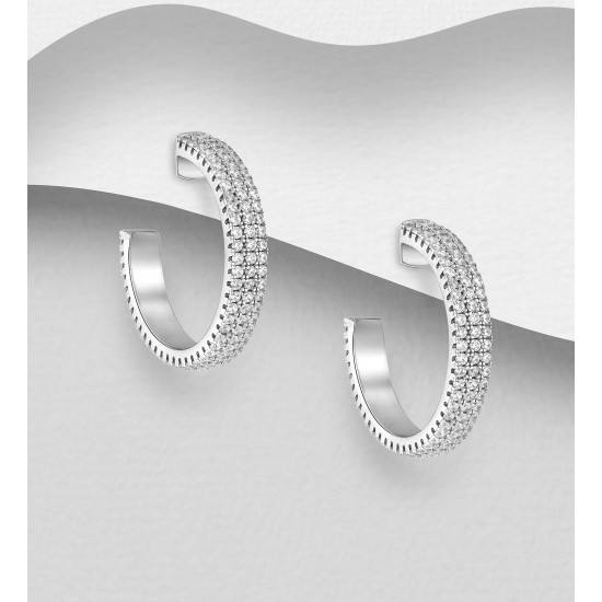 Boucles créoles push-back en argent sterling 925, ornées de diamants simulés CZ