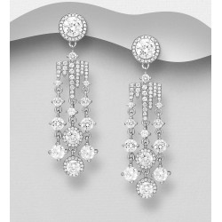 Boucles d'oreilles Repousser chandelier argent 925, ornées de diamants simulés CZ