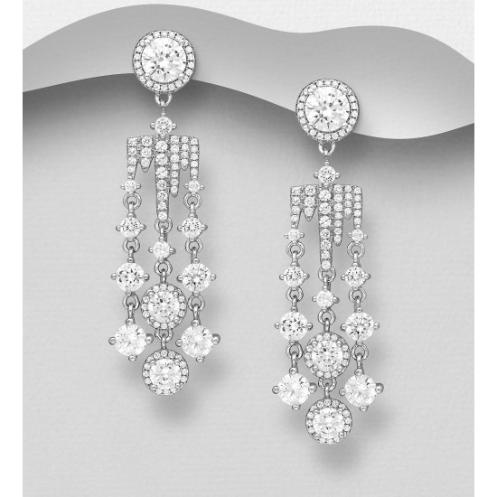 Boucles d'oreilles Repousser chandelier argent 925, ornées de diamants simulés CZ