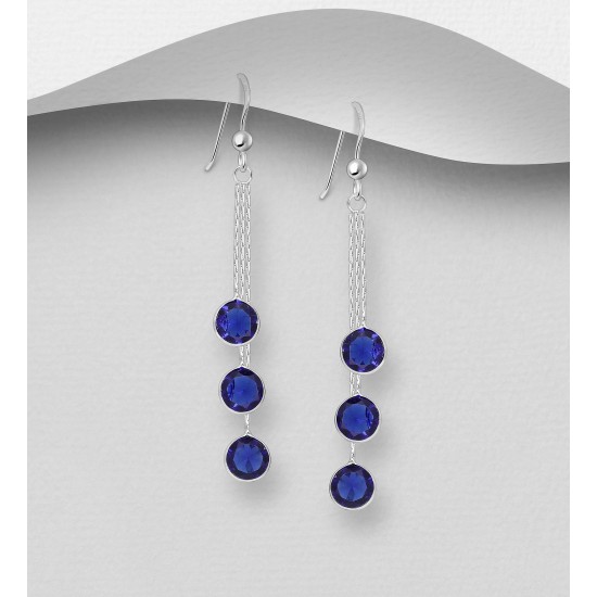 Boucles d'oreilles argent 925, décorées de diamants simulés CZ Bleu