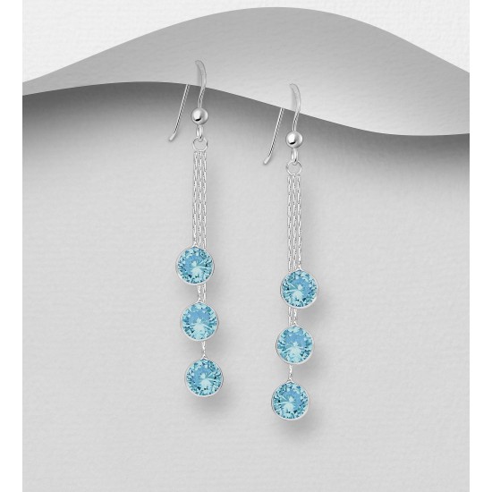 Boucles d'oreilles argent 925, décorées de diamants simulés CZ Bleu ciel