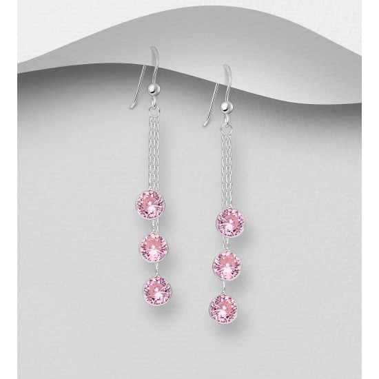 Boucles d'oreilles argent 925, décorées de diamants simulés CZ Rose