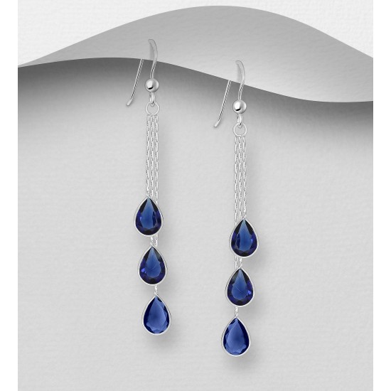 Boucles d'oreilles argent 925, décorées de diamants simulés CZ Bleu