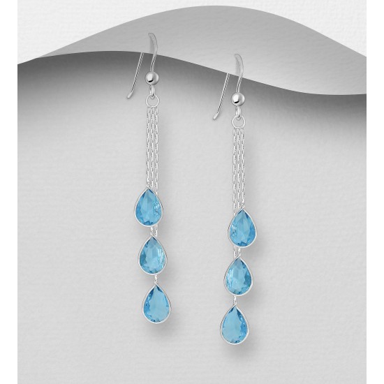 Boucles d'oreilles argent 925, décorées de diamants simulés CZ Bleu ciel