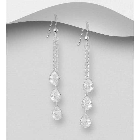 Boucles d'oreilles argent 925, décorées de diamants simulés CZ Blanc