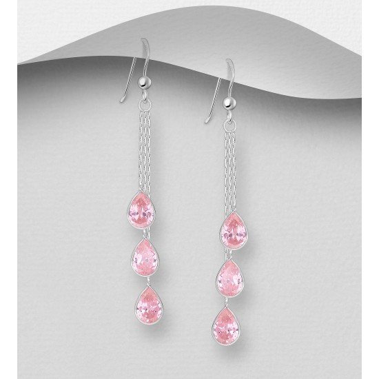 Boucles d'oreilles argent 925, décorées de diamants simulés CZ Rose