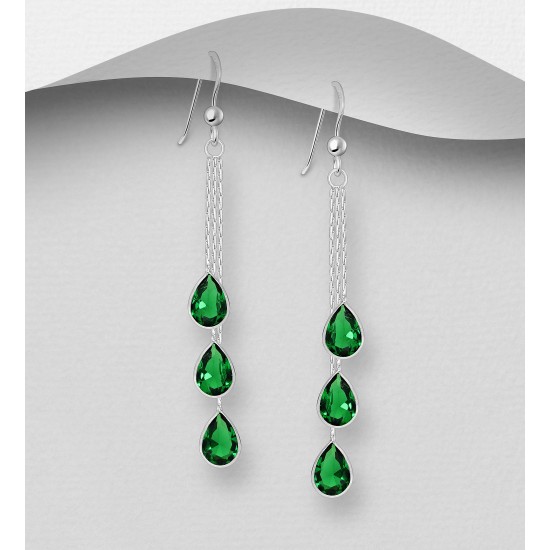 Boucles d'oreilles argent 925, décorées de diamants simulés CZ Vert