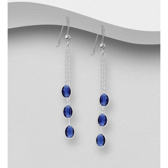 Boucles d'oreilles argent 925, décorées de diamants simulés CZ Bleu 