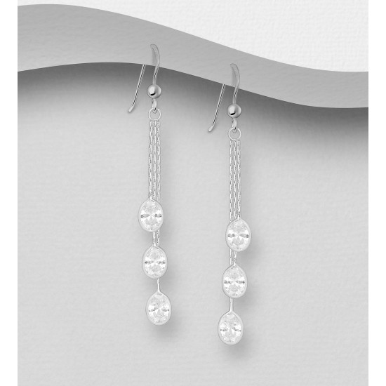 Boucles d'oreilles argent 925, décorées de diamants simulés CZ Blanc