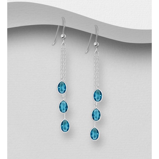 Boucles d'oreilles argent 925, décorées de diamants simulés CZ Bleu profond