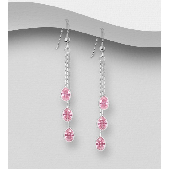 Boucles d'oreilles argent 925, décorées de diamants simulés CZ Rose