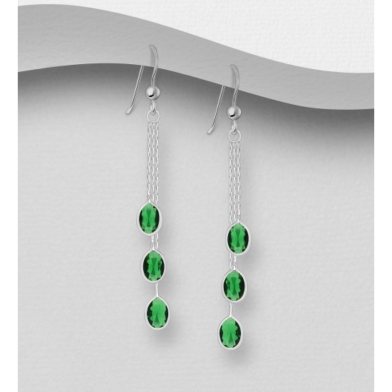 Boucles d'oreilles argent 925, décorées de diamants simulés CZ Vert