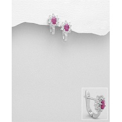 Boucles d'oreilles Omega en argent 925, décorées Rubis et CZ 