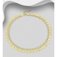 Bracelet de cheville argent 925, plaqué or jaune 18 carats 0,5 micron