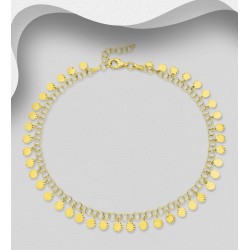 Bracelet de cheville argent 925, plaqué or jaune 18 carats 0,5 micron