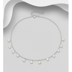 Bracelet de cheville en argent 925 avec perles d'eau douce