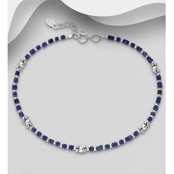 Bracelet de cheville argent 925 perlé de lapis-lazuli