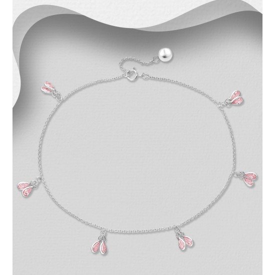 Bracelet de cheville argent 925 décoré de CZ Rose