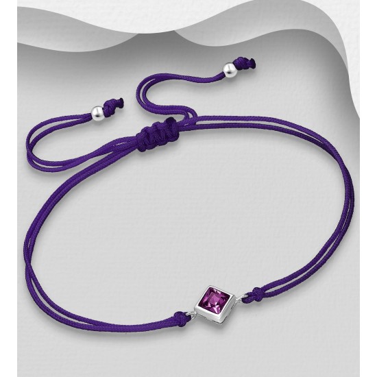 Bracelet argent 925, orné de cristaux fins autrichiens Mauve