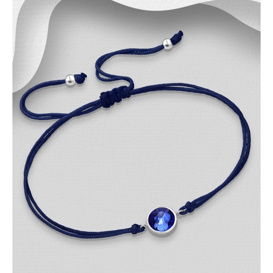 Bracelet argent 925, orné de cristaux fins autrichiens Bleu Saphir
